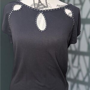 Elegant Black Cutout Top | Jennifer Lopez Design | Size Medium | Embellishments
